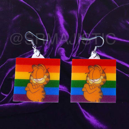 Garfield says Gay Rights cute pride flag detailed Handmade Earrings!