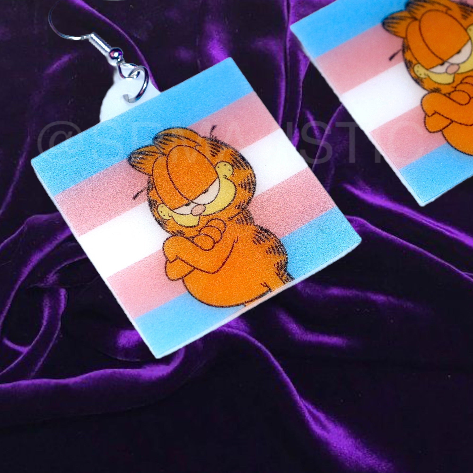 Garfield says Gay Rights cute pride flag detailed Handmade Earrings!
