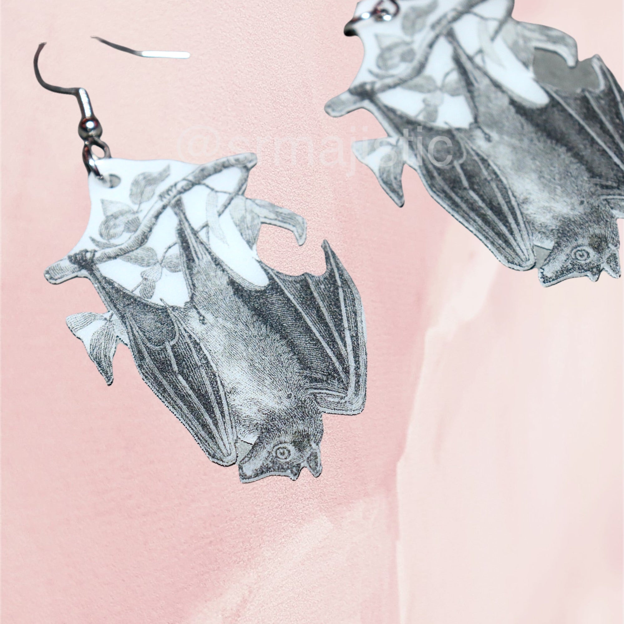 Detailed Bat Sketch 2D Handmade Earrings!