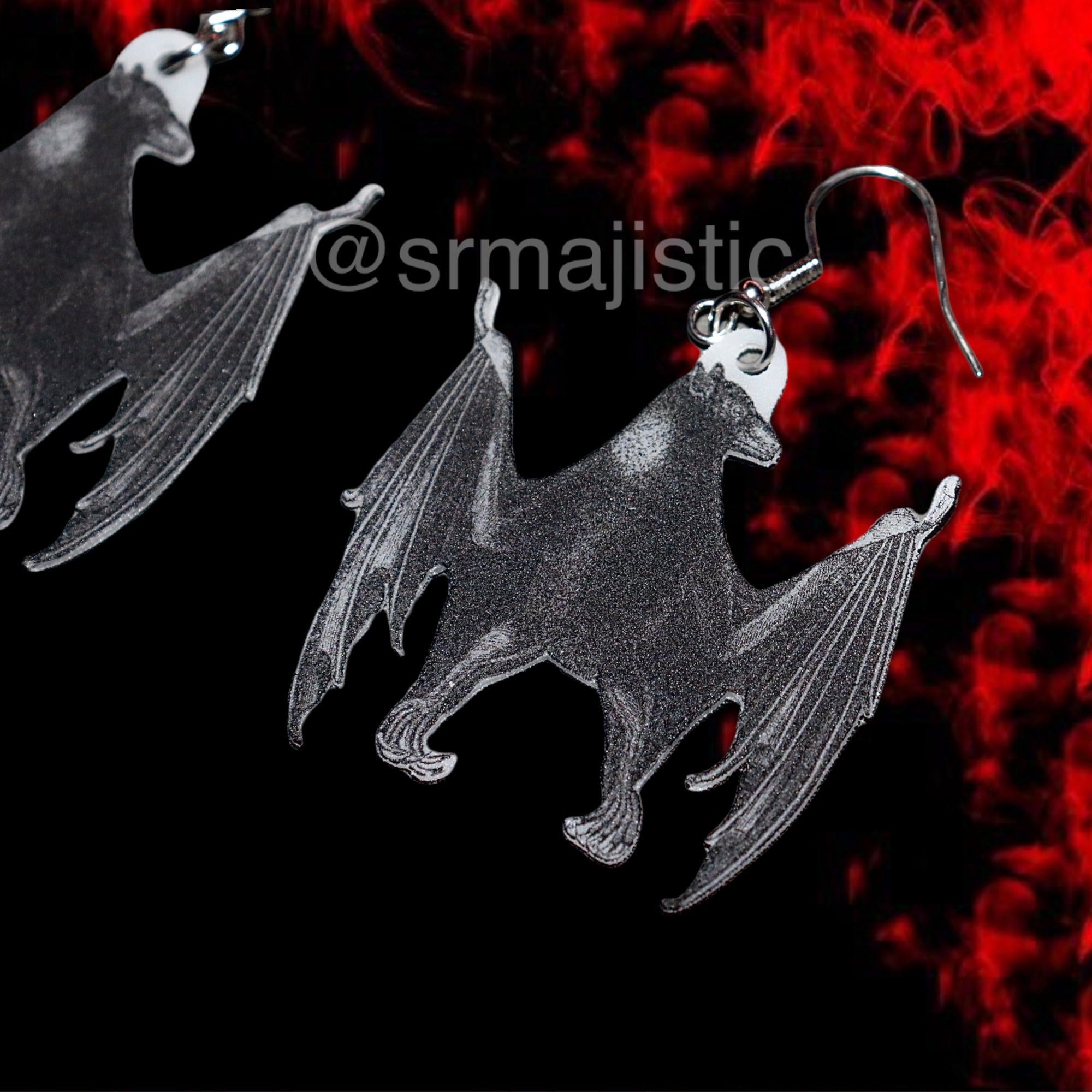 Detailed Bat Sketch 2D Handmade Earrings!