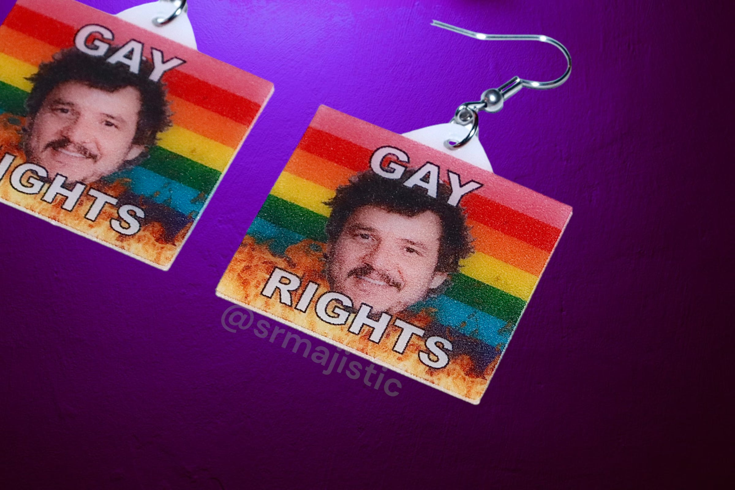 Pedro Pascal Gay Rights Flame Pride Flag Handmade Earrings!