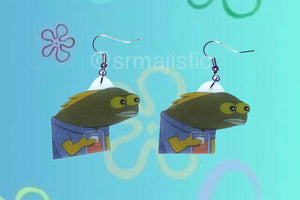 YOU WHAT? Fish Drinking SpongeBob Meme Handmade Earrings!