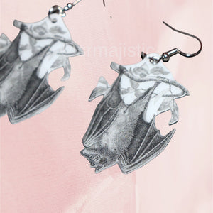 Detailed Bat Sketch 2D Handmade Earrings!