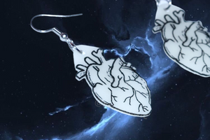 Black and White Detailed Anatomical Heart Handmade Earrings