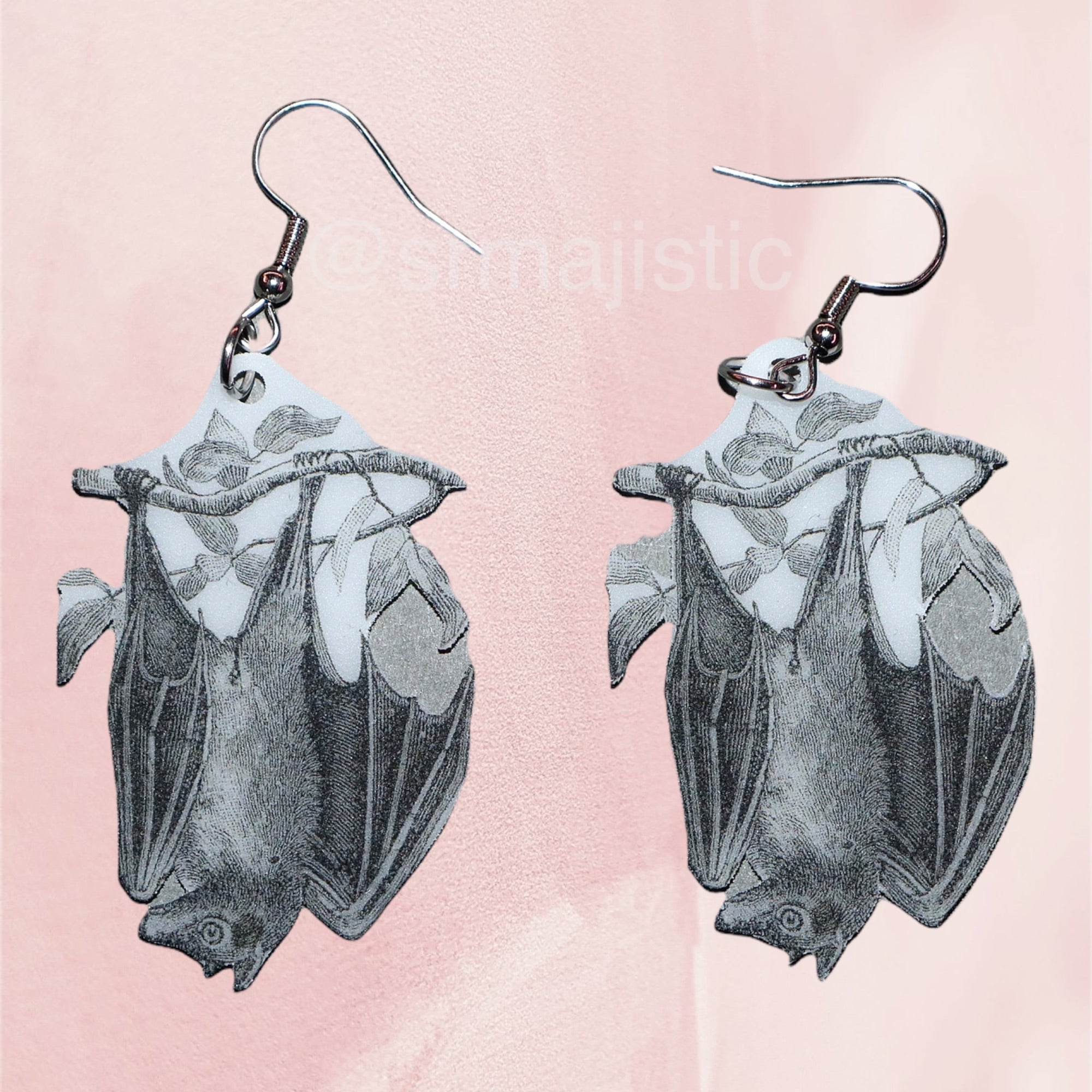 Detailed Bat Sketch 2D Handmade Earrings!