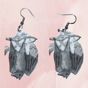 Detailed Bat Sketch 2D Handmade Earrings!