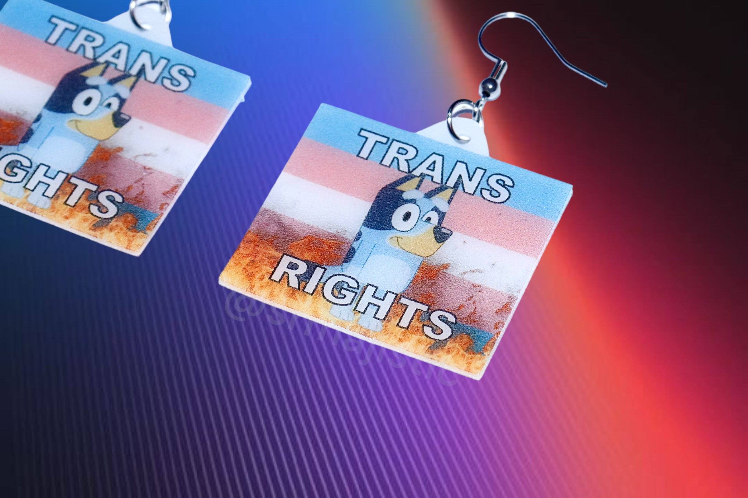Bluey Trans Rights Flame Pride Flag Handmade Earrings!