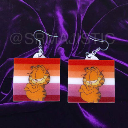 Garfield says Gay Rights cute pride flag detailed Handmade Earrings!
