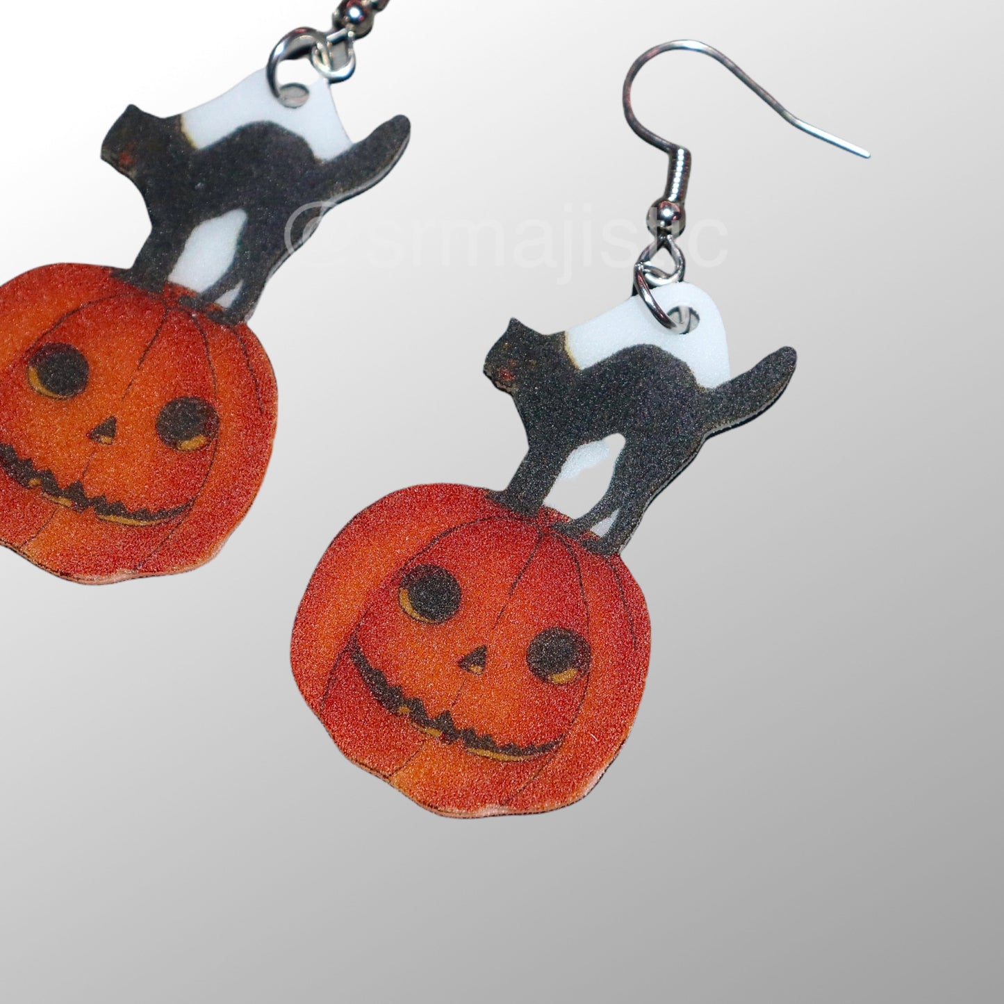Vintage Spooky Cat and Pumpkin 2D Handmade Earrings!