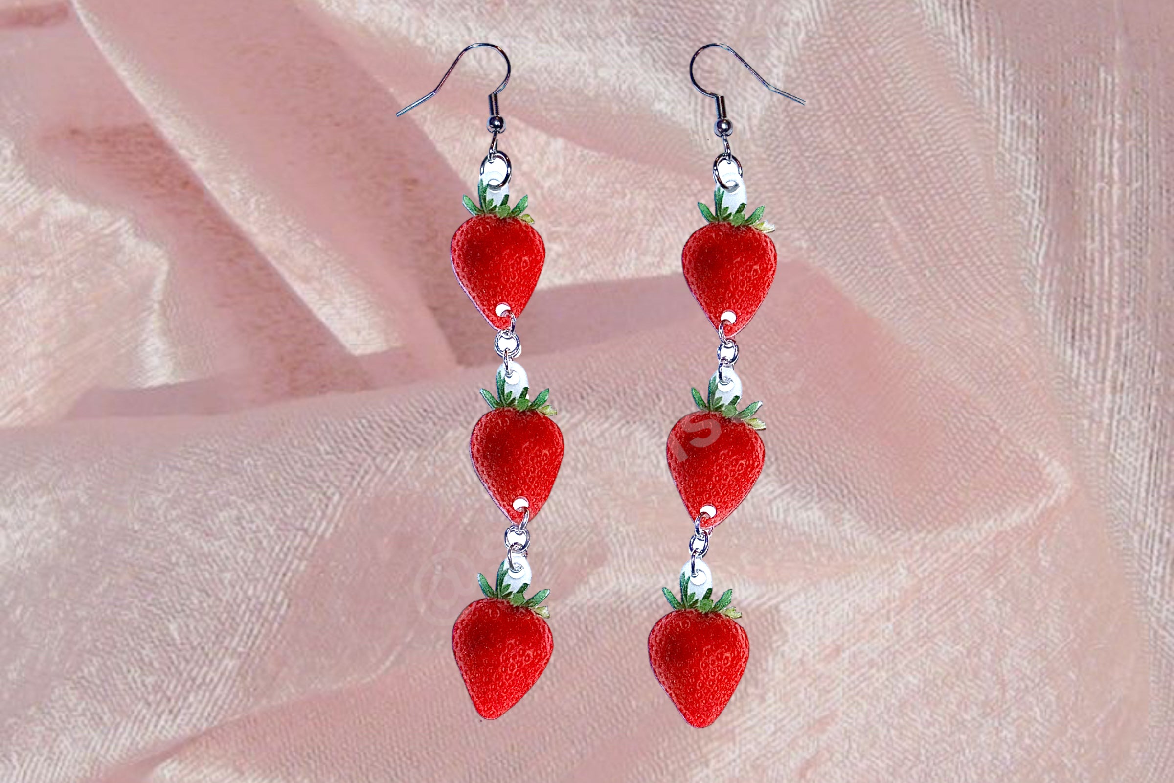 Cute Strawberry Dangle 2D Handmade Earrings!