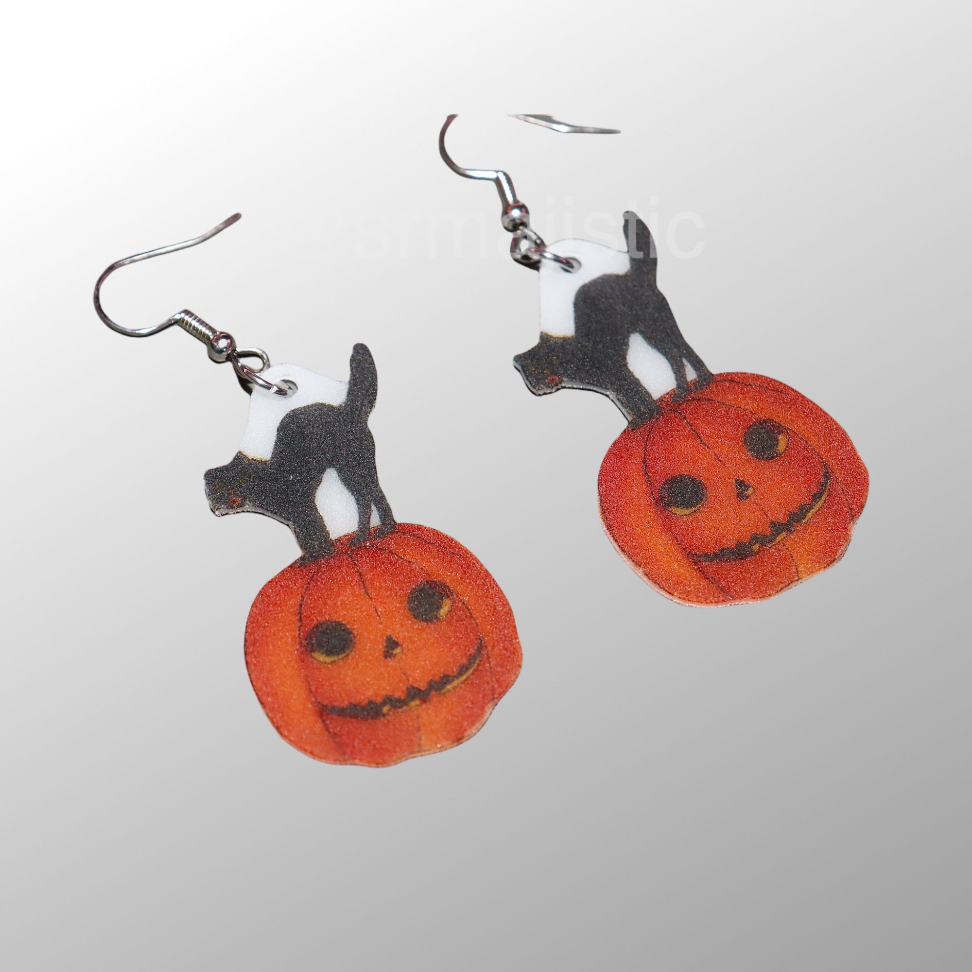 Vintage Spooky Cat and Pumpkin 2D Handmade Earrings!