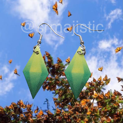 The Sims Plumbob Green Gem Symbol 2D detailed Handmade Earrings!
