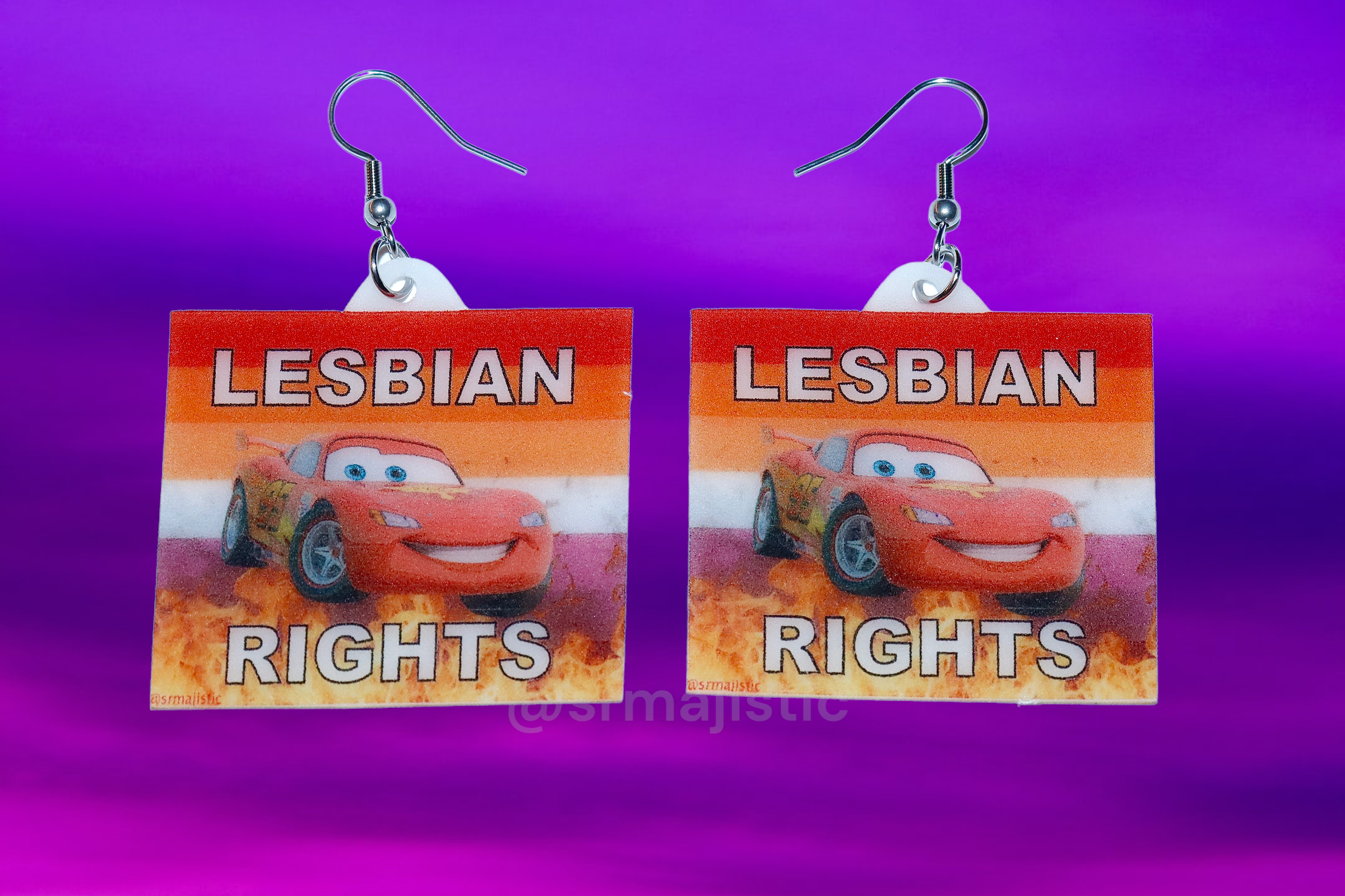 Lightning McQueen Lesbian Flame Pride Flag Handmade Earrings!