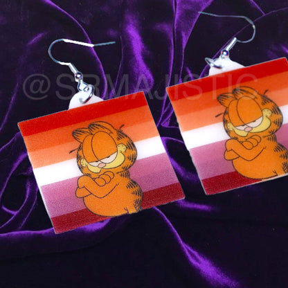 Garfield says Gay Rights cute pride flag detailed Handmade Earrings!