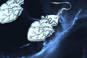 Black and White Detailed Anatomical Heart Handmade Earrings