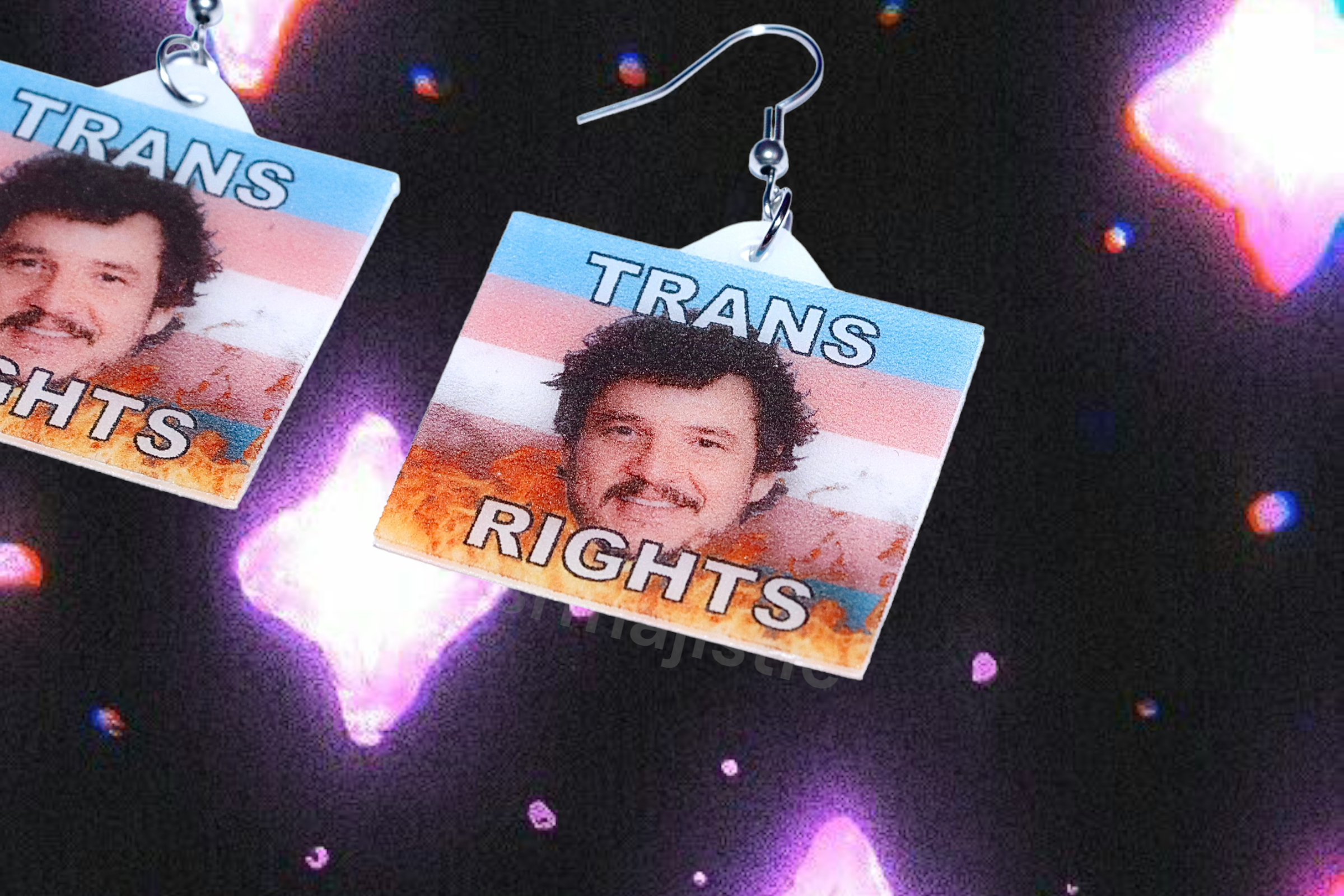 Pedro Pascal Trans Rights Flame Pride Flag Handmade Earrings!