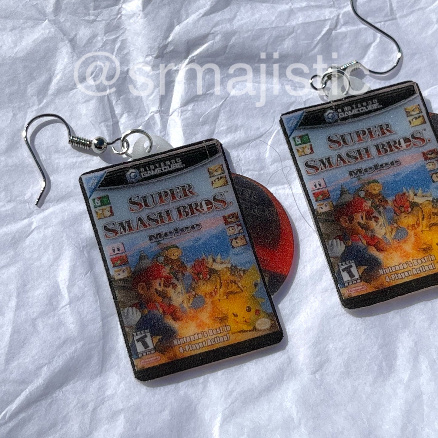 Super Smash Bros Melee Game Cube Game 2D detailed Handmade Earrings!