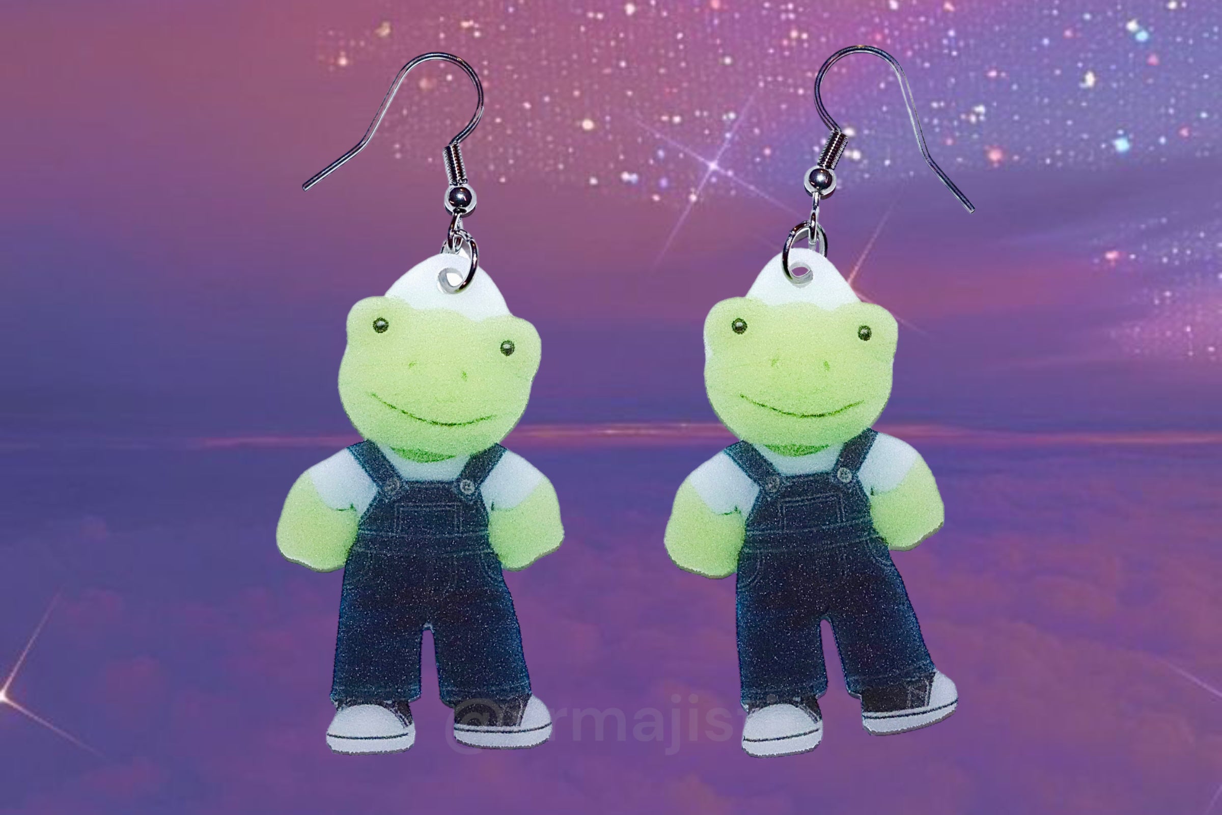 Build a Bear Frog Wearing Overalls Springtime Cute Handmade Earrings!