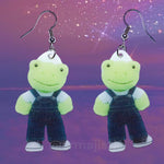 Build a Bear Frog Wearing Overalls Springtime Cute Handmade Earrings!