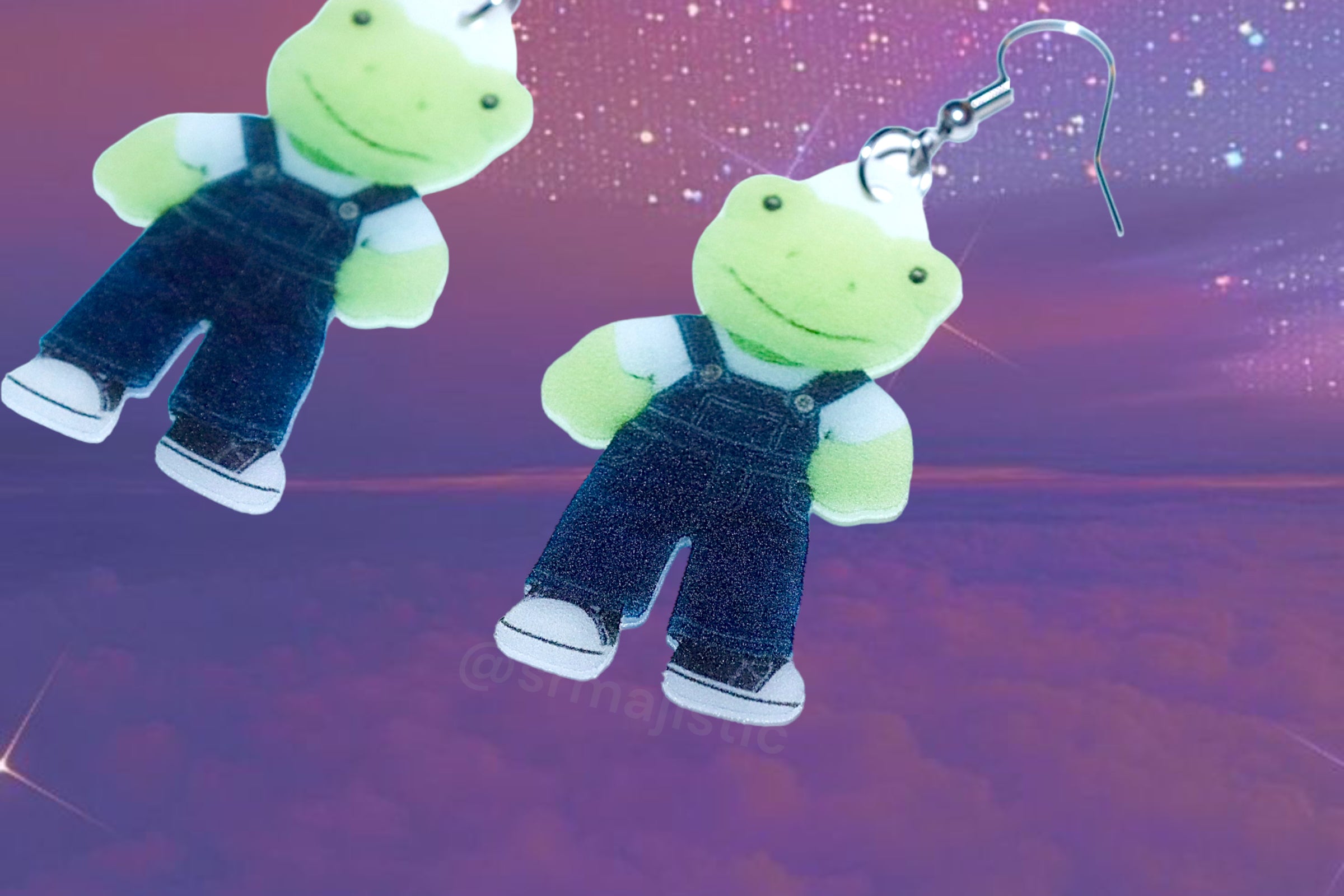 Build a Bear Frog Wearing Overalls Springtime Cute Handmade Earrings!