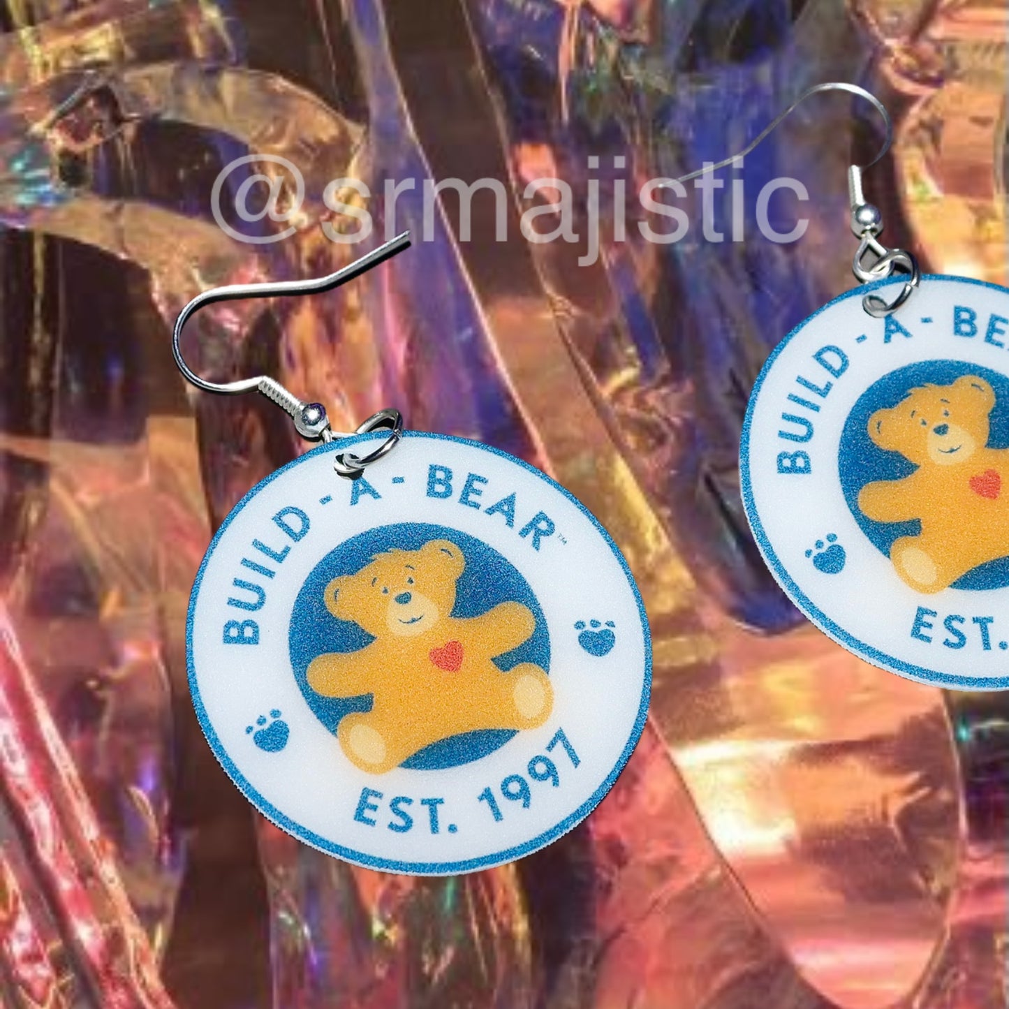 Build a Bear Logo Tag 2D cute detailed Handmade Earrings!