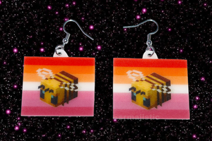Lesbian Flag Minecraft Bee Cute Character Handmade Earrings!