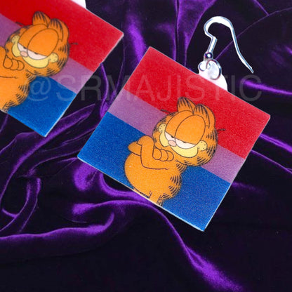 Garfield says Gay Rights cute pride flag detailed Handmade Earrings!