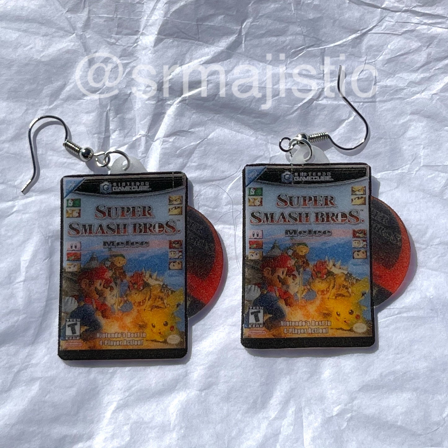 Super Smash Bros Melee Game Cube Game 2D detailed Handmade Earrings!