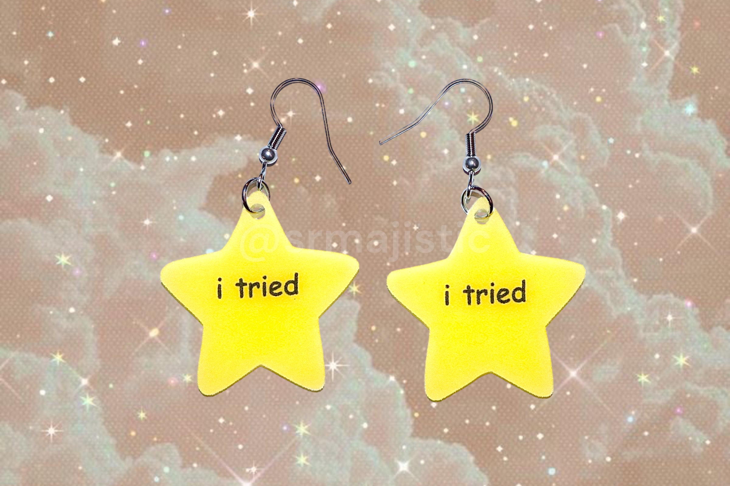 ‘I Tried’ Gold Star Sticker Funny Handmade Earrings!