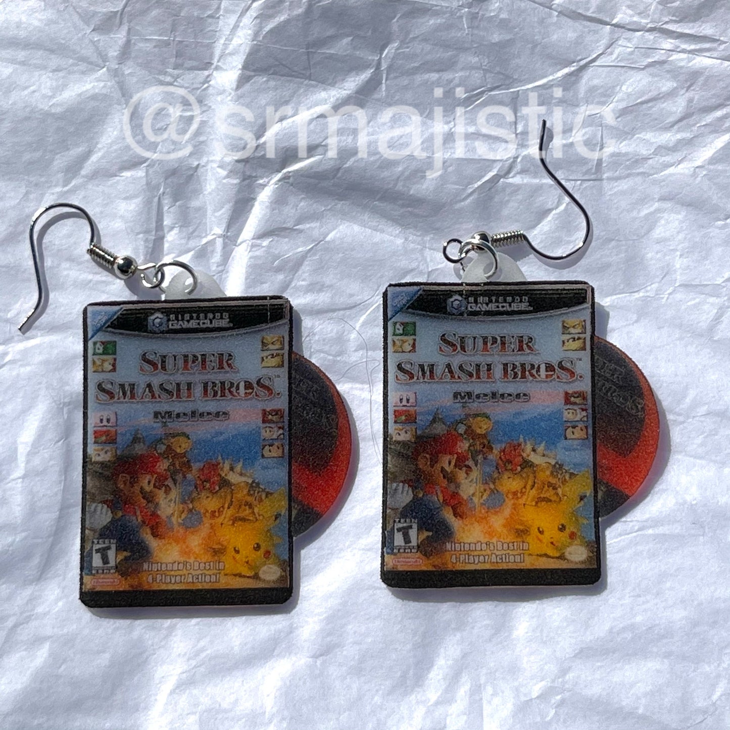 Super Smash Bros Melee Game Cube Game 2D detailed Handmade Earrings!