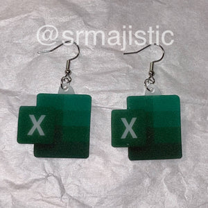 Microsoft Excel Icon Symbol 2D detailed Handmade Earrings!