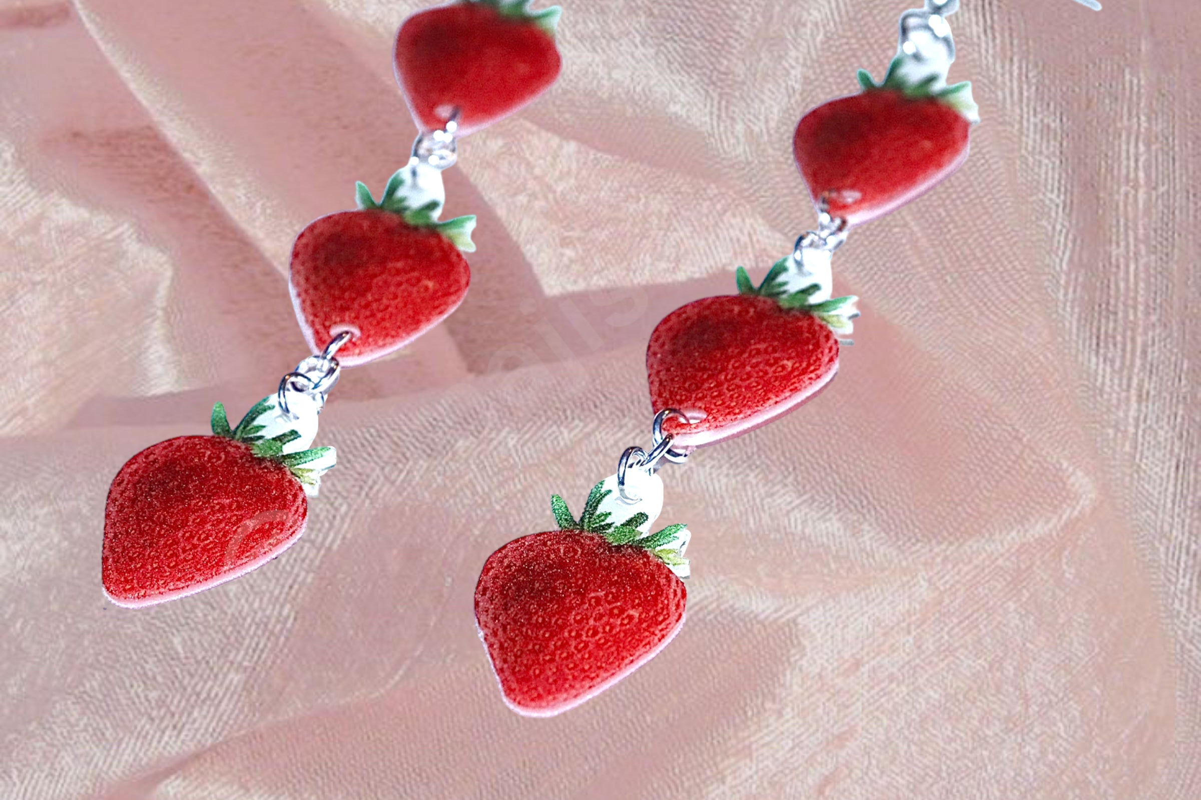 Cute Strawberry Dangle 2D Handmade Earrings!