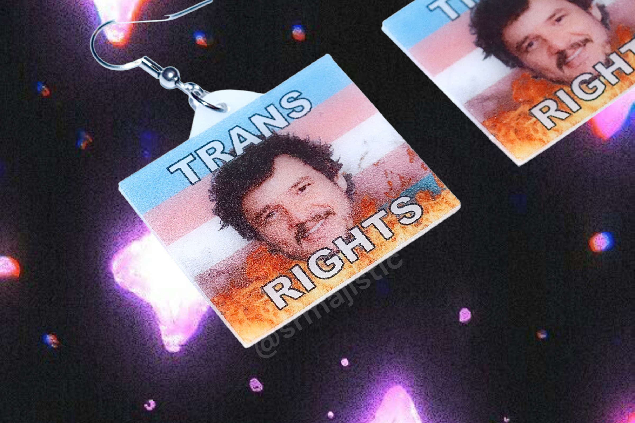 Pedro Pascal Trans Rights Flame Pride Flag Handmade Earrings!