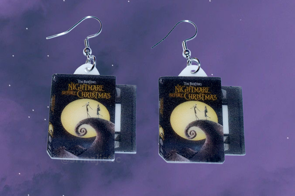 The Nightmare Before Christmas (1993) Movie VHS Tape 2D detailed Handmade Earrings!