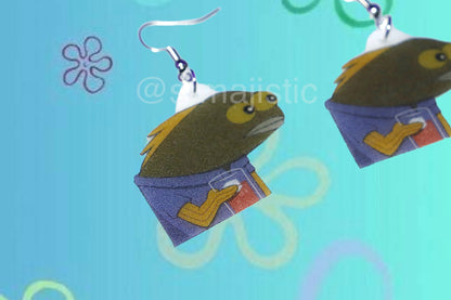 YOU WHAT? Fish Drinking SpongeBob Meme Handmade Earrings!