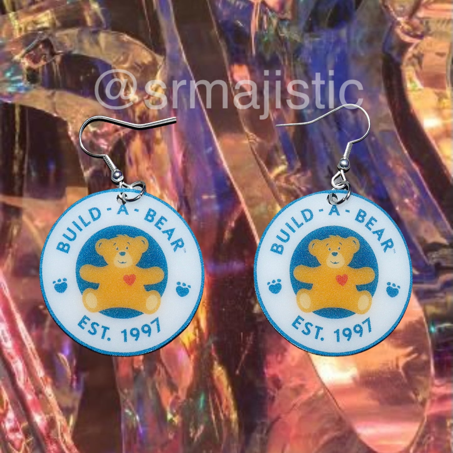 Build a Bear Logo Tag 2D cute detailed Handmade Earrings!