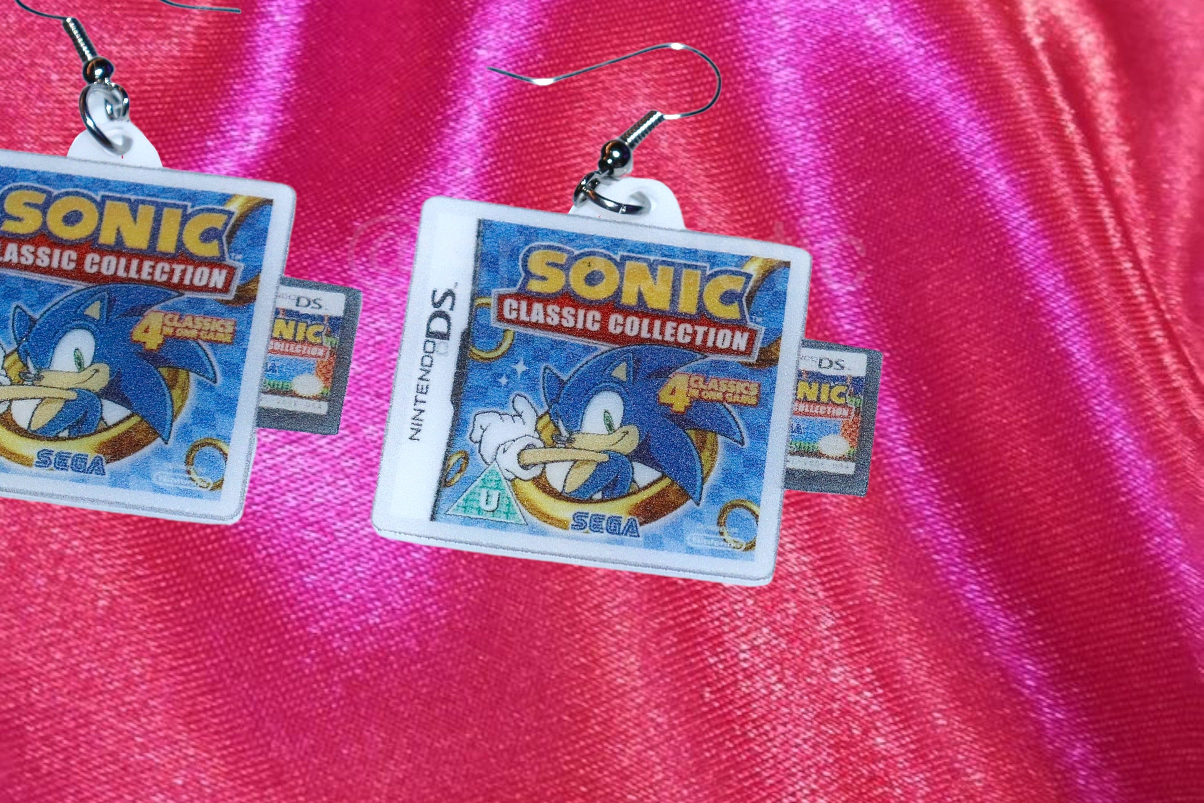 Sonic Classic Collection Nintendo DS Game 2D detailed Handmade Earrings!