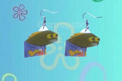 YOU WHAT? Fish Drinking SpongeBob Meme Handmade Earrings!