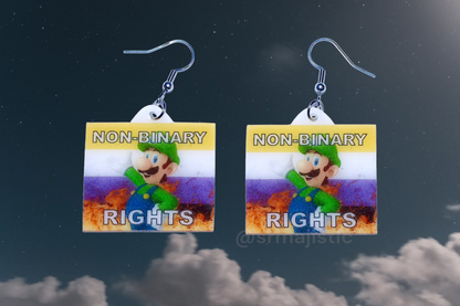 Luigi Non-Binary Rights Flame Pride Flag Handmade Earrings!
