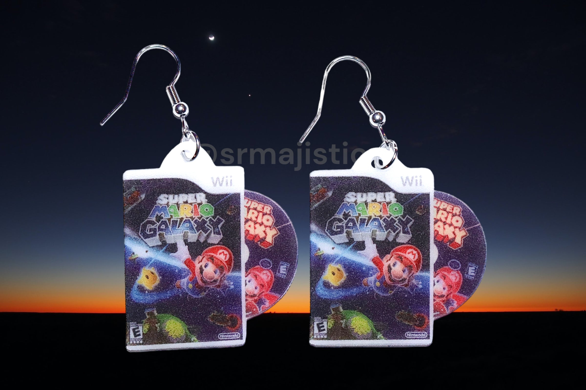 Super Mario Galaxy Wii Game 2D detailed Handmade Earrings!