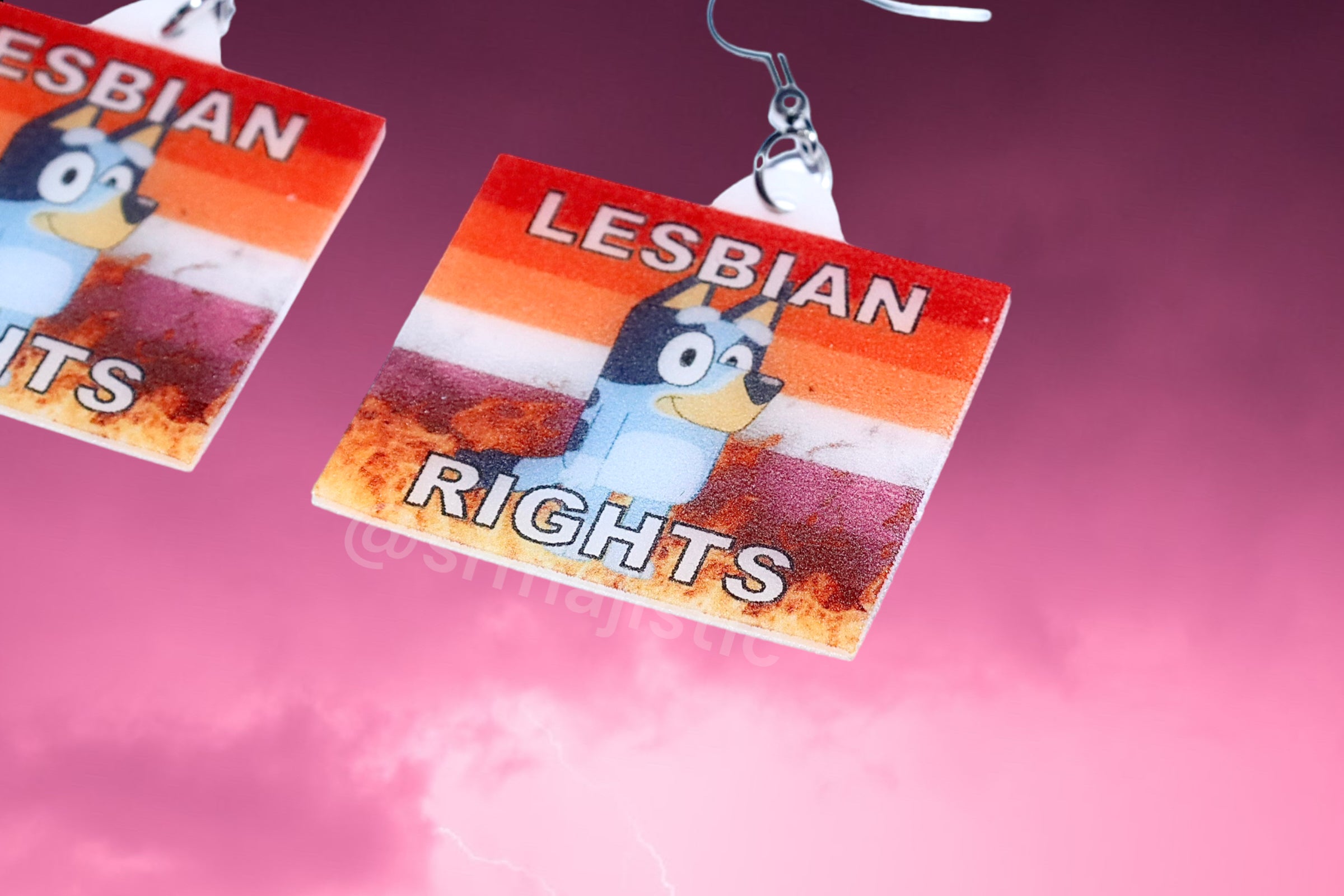 Bluey Lesbian Rights Flame Pride Flag Handmade Earrings!