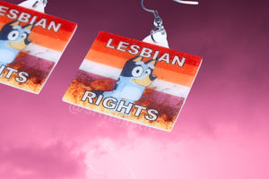 Bluey Lesbian Rights Flame Pride Flag Handmade Earrings!