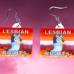 Bluey Lesbian Rights Flame Pride Flag Handmade Earrings!