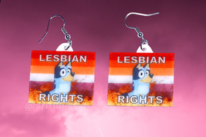 Bluey Lesbian Rights Flame Pride Flag Handmade Earrings!