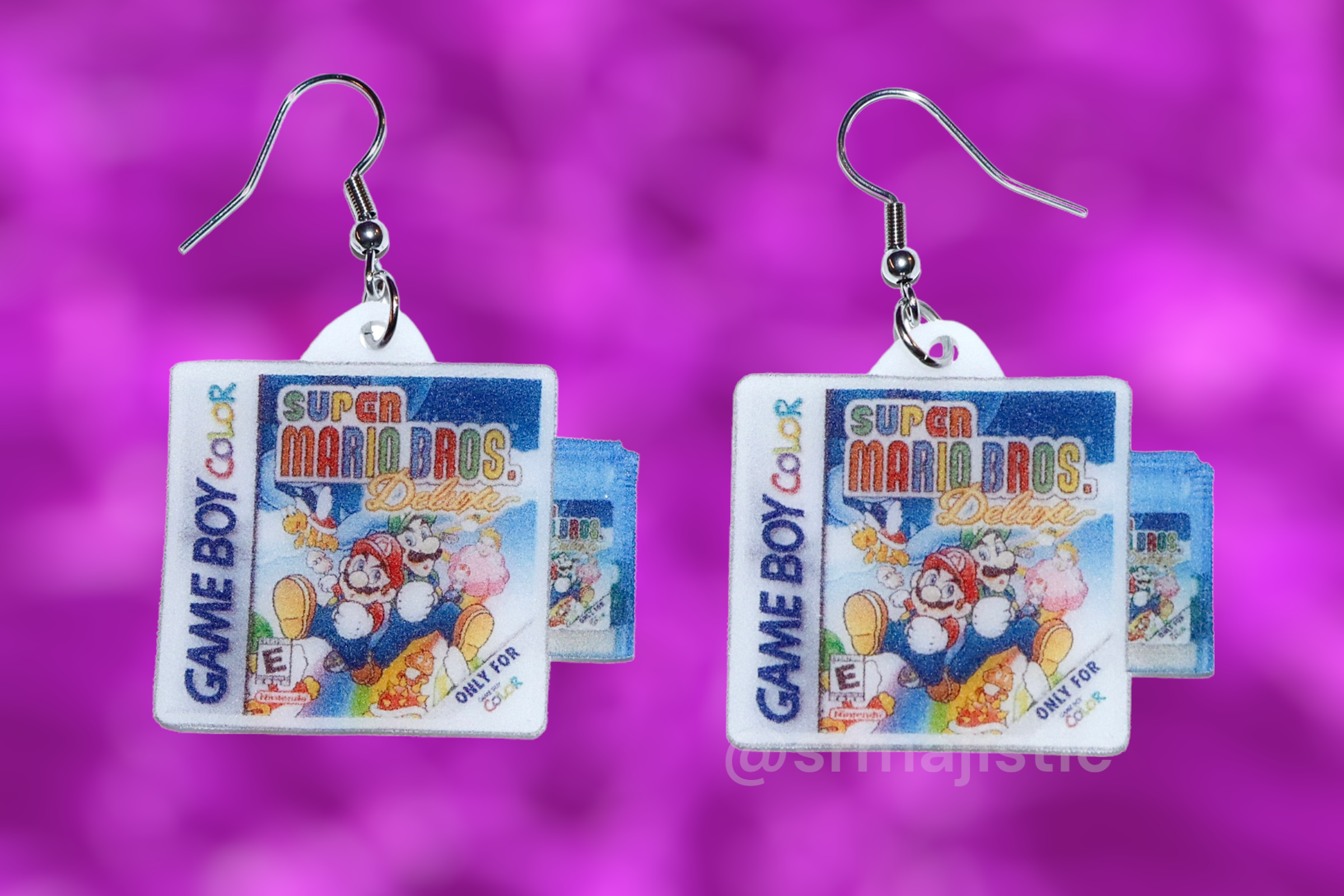 Super Mario Bros Deluxe Game Boy Color Game 2D detailed Handmade Earrings!
