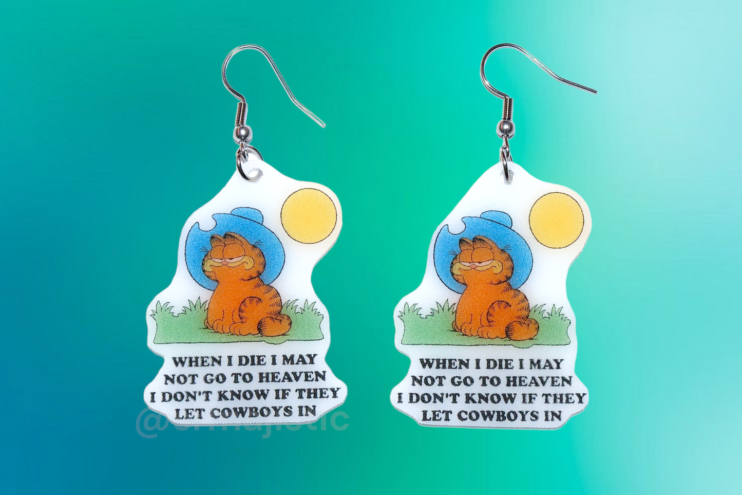 Cowboy Garfield  Heaven Scene Character Handmade Earrings!