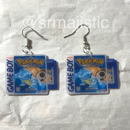 Pokémon Blue, Red, and Yellow Game Boy Game 2D detailed Handmade Earrings!