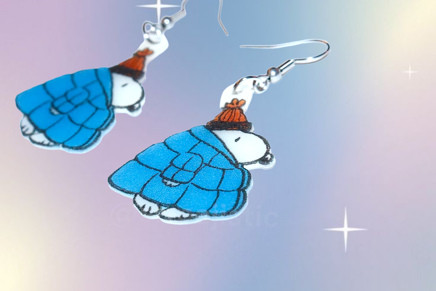 Snoopy in a Puffer Jacket Cute Character Handmade Earrings!