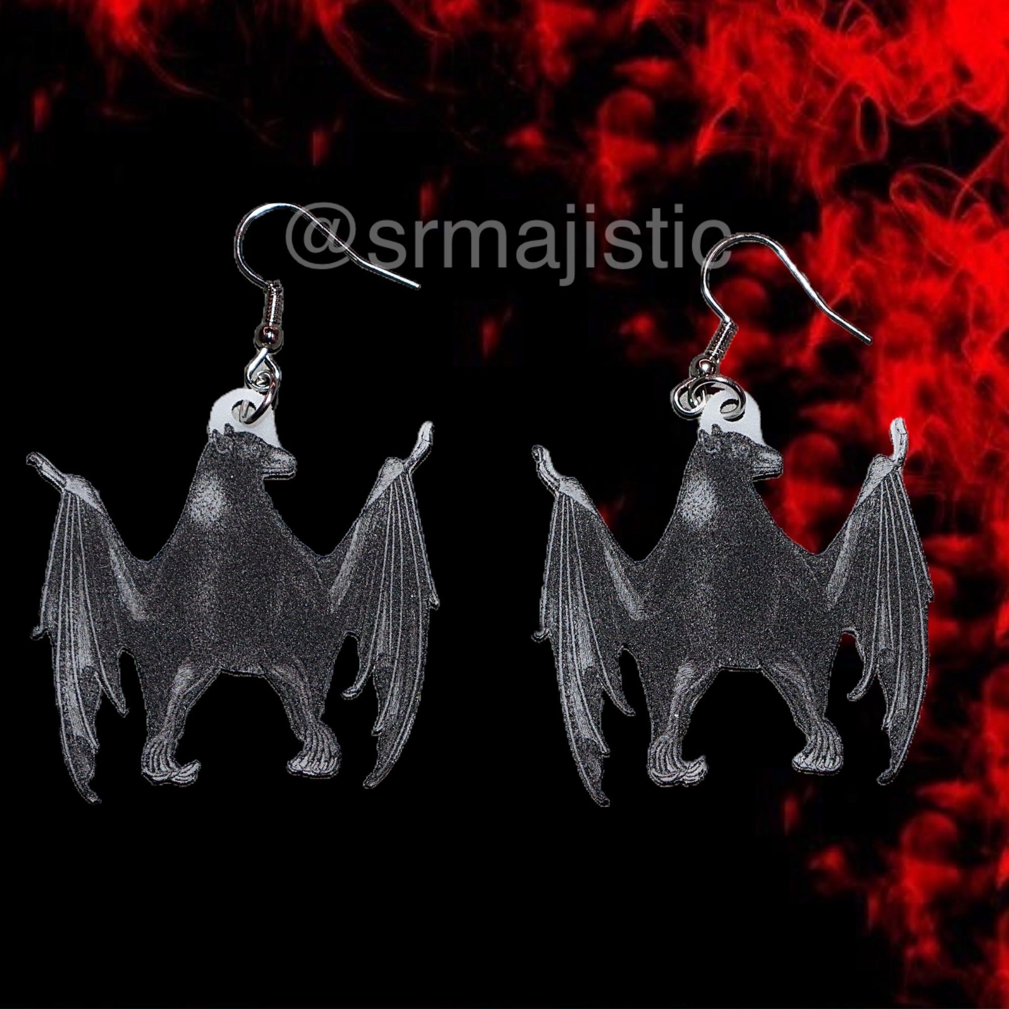 Detailed Bat Sketch 2D Handmade Earrings!