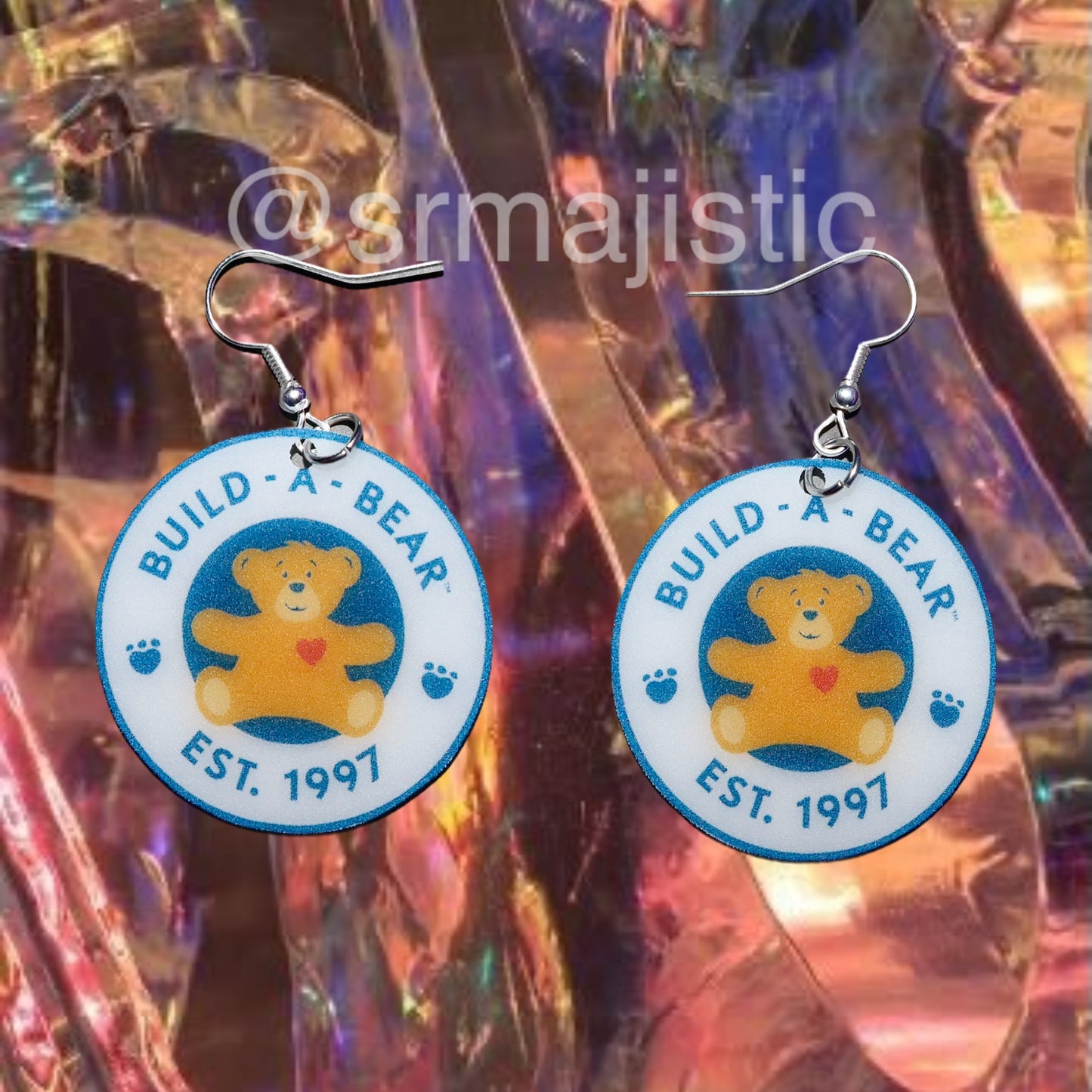 Build a Bear Logo Tag 2D cute detailed Handmade Earrings!